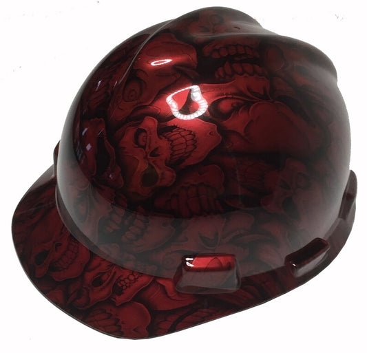 Custom Hard Hat Barcelona Red Insanity Skulls MSA VGard Cap Style