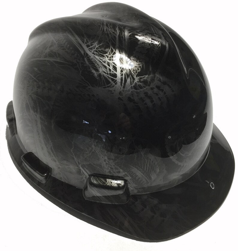 Custom Hard Hat Metallic Graphite Bio Mechanical Hydro Dipped MSA VGard Cap Style