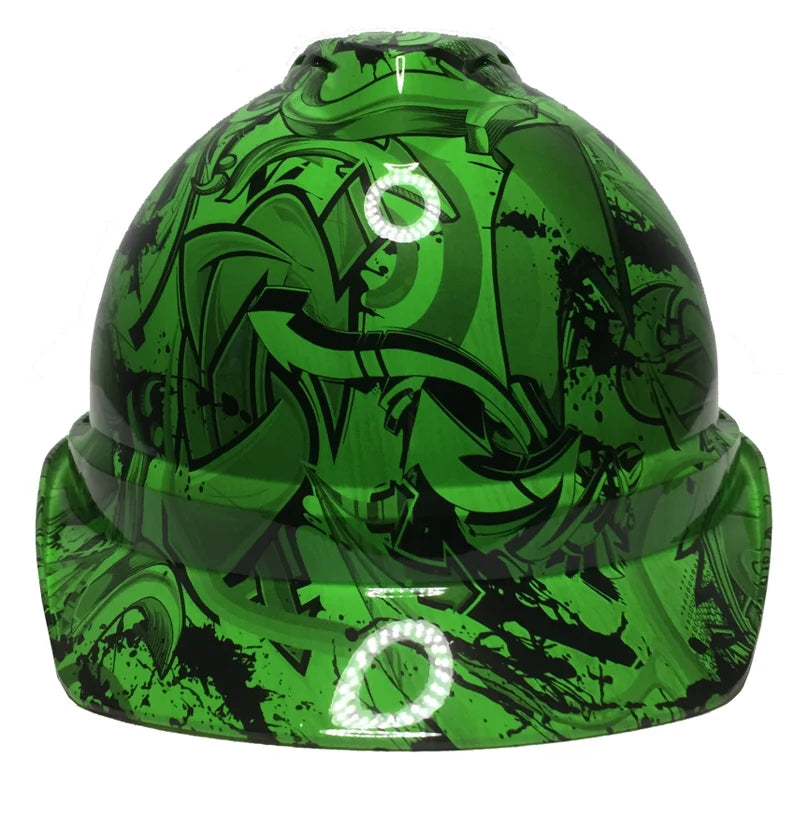 Custom Hydro Dipped Hard Hat Alien Green Graffiti MSA 500 Series Cap Style Vented