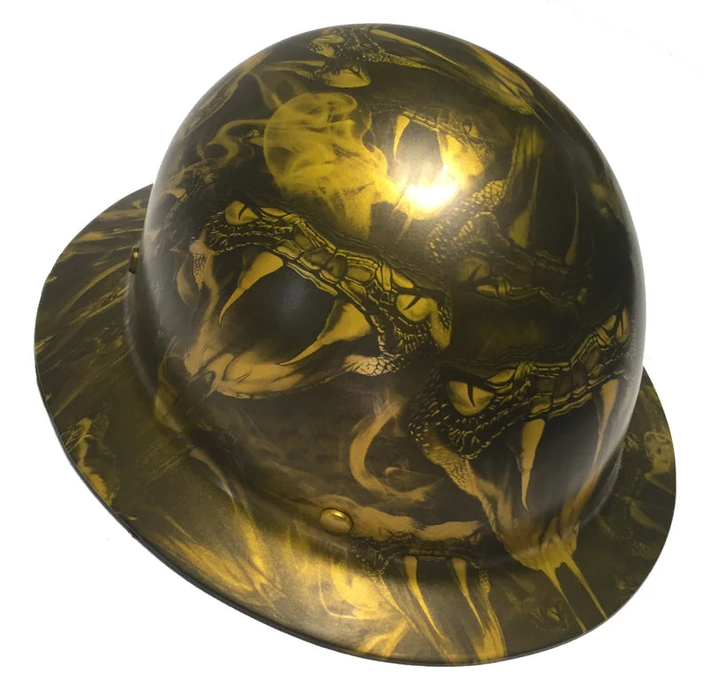 Custom Hard Hat Hydro Dipped HOK Gold Viper MSA SkullGard Full Brim