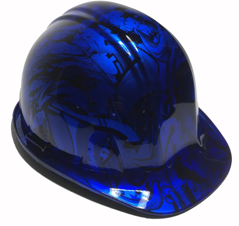 Custom Hard Hat Kandy Blue Translucent Graffiti SL Series Cap Style