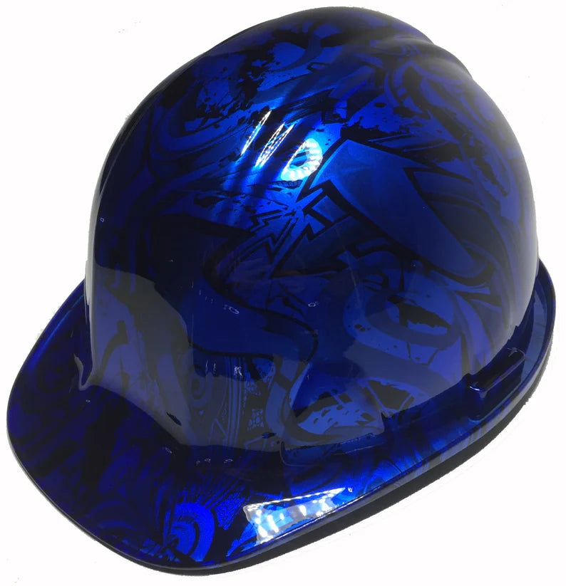 Custom Hard Hat Kandy Blue Translucent Graffiti SL Series Cap Style