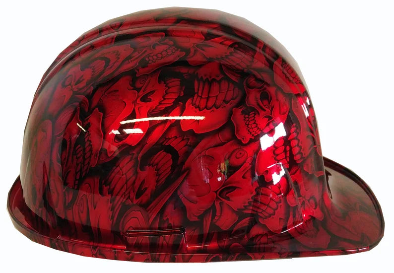 Custom Hard Hat Hydro Dipped Red Kandy Insanity Skulls SL Series Cap Style