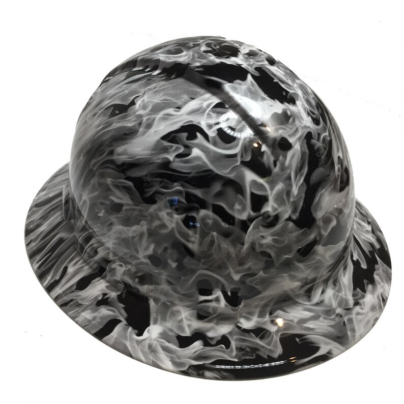 Custom Hydro Dipped Hard Hat White Flames Full Brim Ridgeline