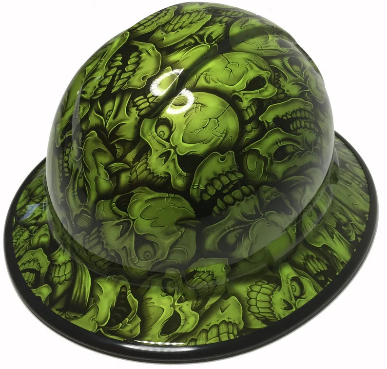 Custom Hard Hat Sublime Green Insanity Skulls Ridgeline Full Brim With Black EdgeGard