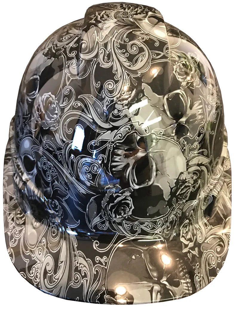 Custom Hard Hat White Filigree Skulls Cap Style Ridgeline