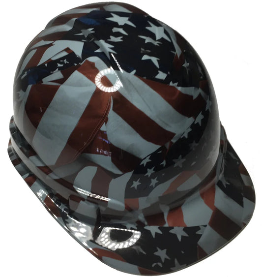 Custom Hard Hat Slate Gray American Flags Cap Style Ridgeline