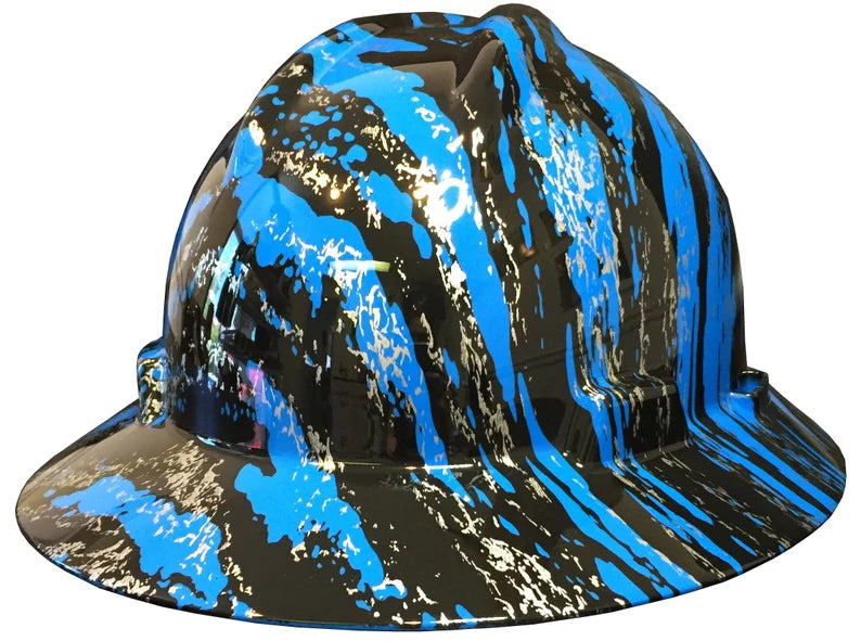 Hard Hat MSA V-Gard Full Brim Custom Blue Marble Splash