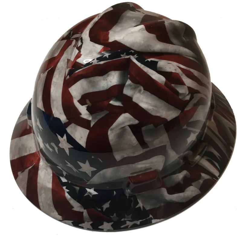 Hard Hat MSA V-Gard Full Brim Vintage American Flags