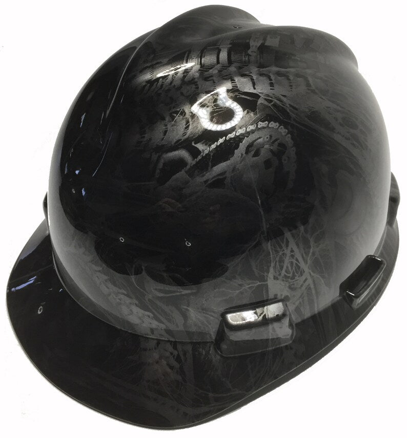 Custom Hard Hat Metallic Graphite Bio Mechanical Hydro Dipped MSA VGard Cap Style