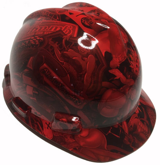 Hydro Dipped Hard Hat MSA V-Gard Cap Style Custom Red Naughty Boy