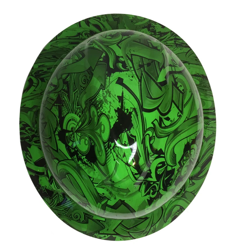 Custom Hard Hat Alien Green Graffiti Hydro Dipped MSA V-Gard Full Brim