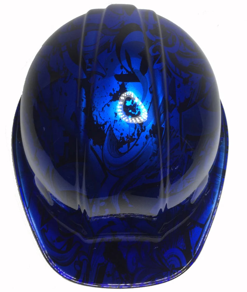 Custom Hard Hat Kandy Blue Translucent Graffiti SL Series Cap Style