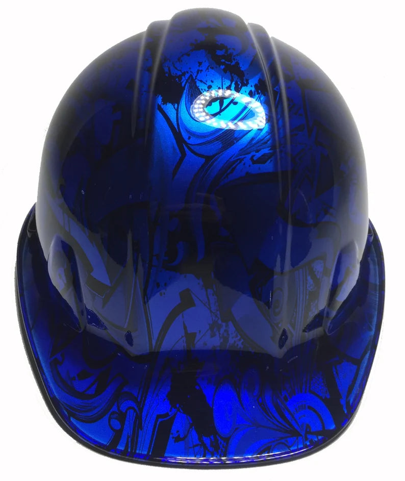 Custom Hard Hat Kandy Blue Translucent Graffiti SL Series Cap Style