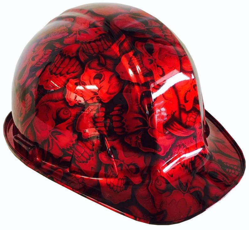 Custom Hard Hat Hydro Dipped Red Kandy Insanity Skulls SL Series Cap Style