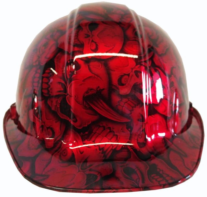 Custom Hard Hat Hydro Dipped Red Kandy Insanity Skulls SL Series Cap Style