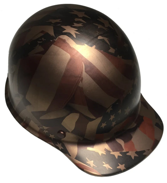 Custom Hard Hat Copper Metallic American Flags MSA SkullGard Cap Style