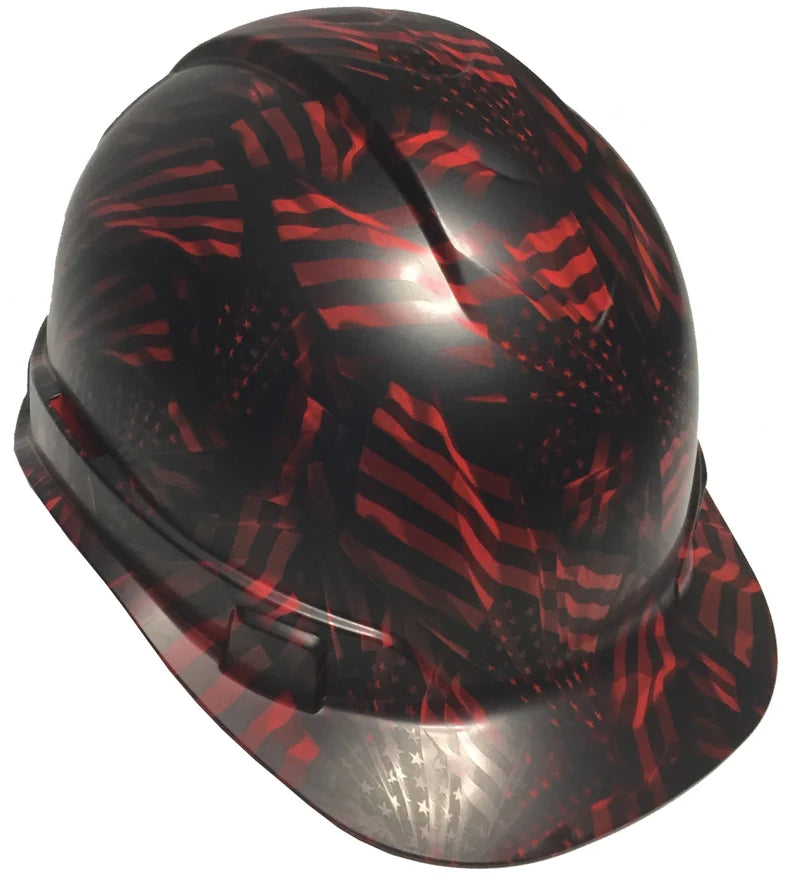 Custom Hydro Dipped Hard Hat Red Negative American Flags Ridgeliune Cap Style