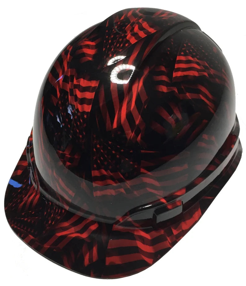 Custom Hydro Dipped Hard Hat Red Negative American Flags Ridgeliune Cap Style