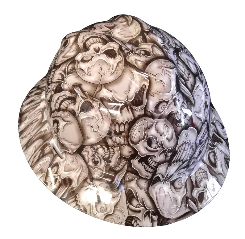 Custom Hydro Dipped White Insanity Skulls MSA V-Gard Full Brim Hard Hat