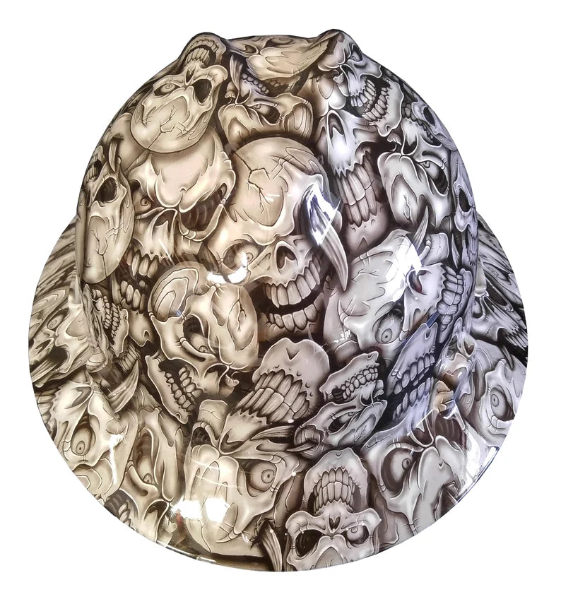 Custom Hydro Dipped White Insanity Skulls MSA V-Gard Full Brim Hard Hat