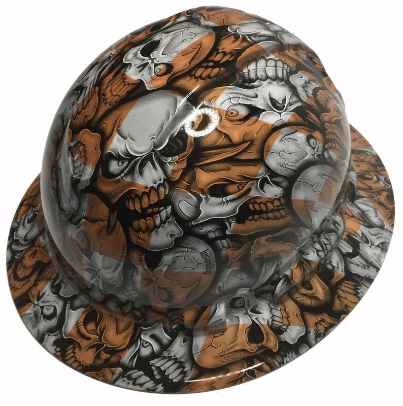 Custom Hydro Dipped Orange & White Checkered Insanity Skulls Ridgeline Full Brim