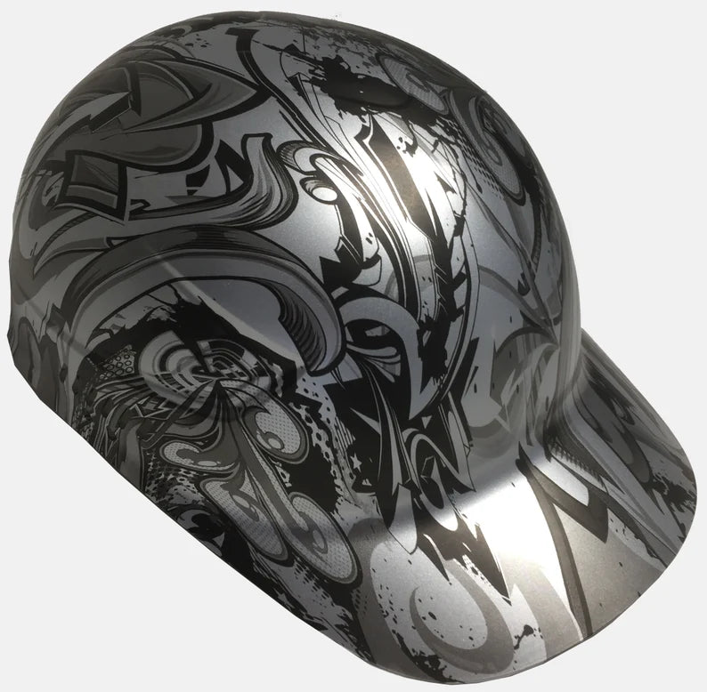 Custom Hydro Dipped Metallic Silver Graffiti Bump Cap