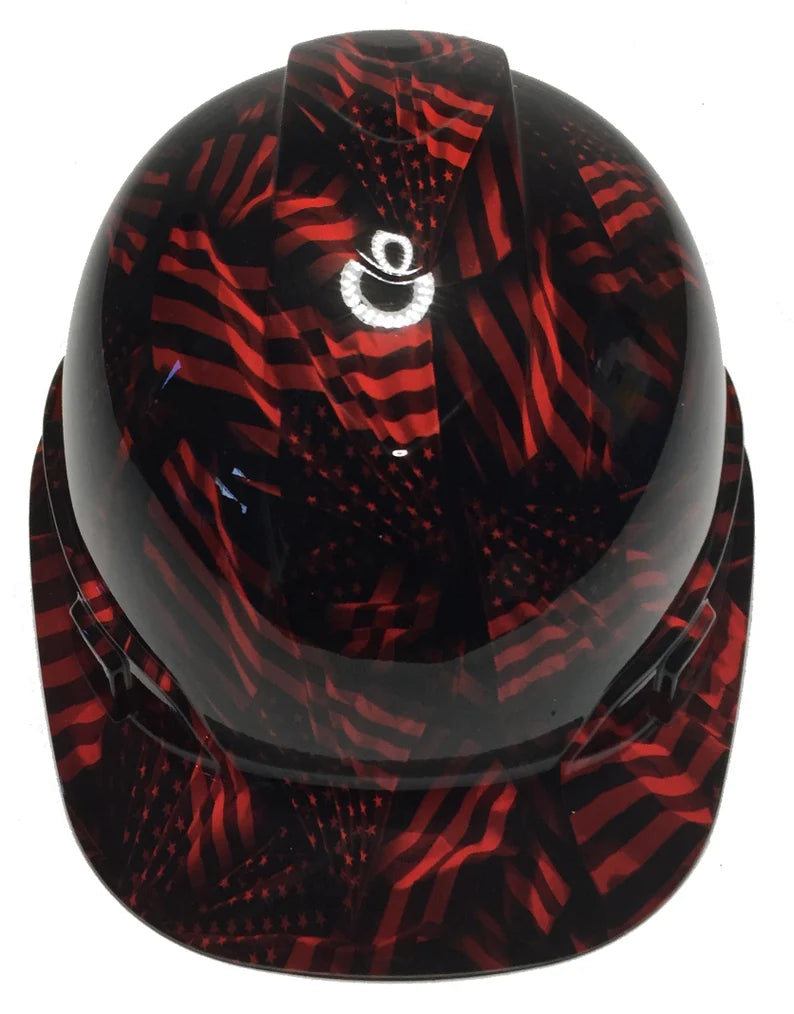 Custom Hydro Dipped Hard Hat Red Negative American Flags Ridgeliune Cap Style