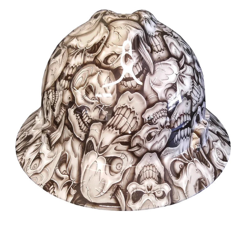 Custom Hydro Dipped White Insanity Skulls MSA V-Gard Full Brim Hard Hat