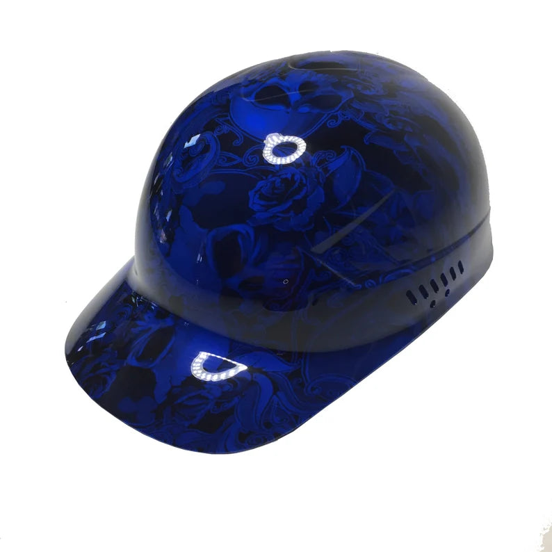 Custom Hydro Dipped Blue Filigree Skulls Bump Cap