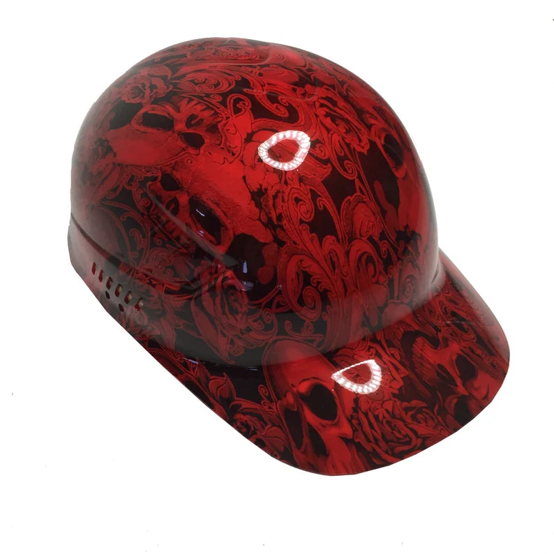 Custom Hydro Dipped Red Filigree Skulls Bump Cap