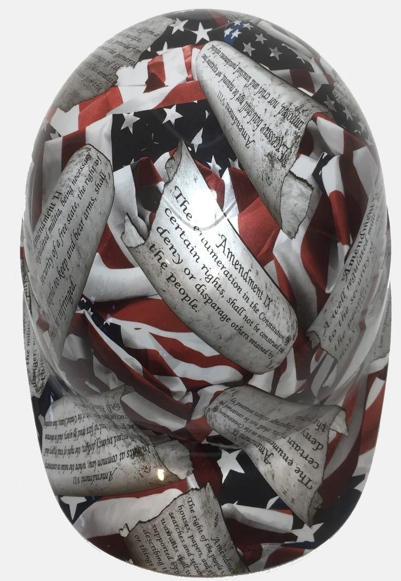 Custom Hydro Dipped Pearl White Amendments American Flags Bump Cap