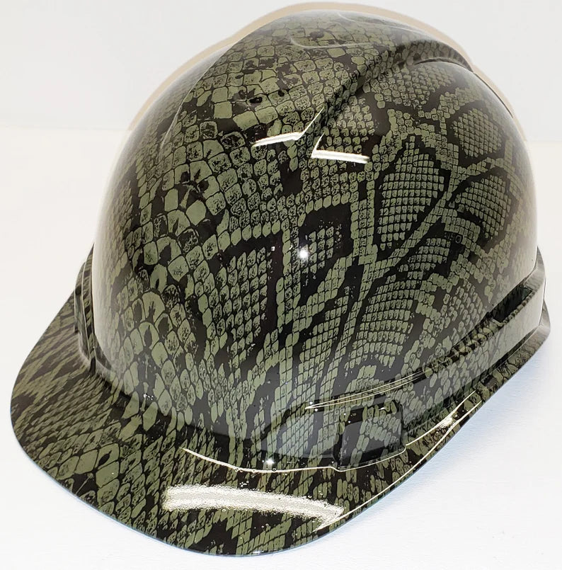 Hydro Dip Hard Hat Green Snake Skin Pyramex Ridgeline Protective Helmet