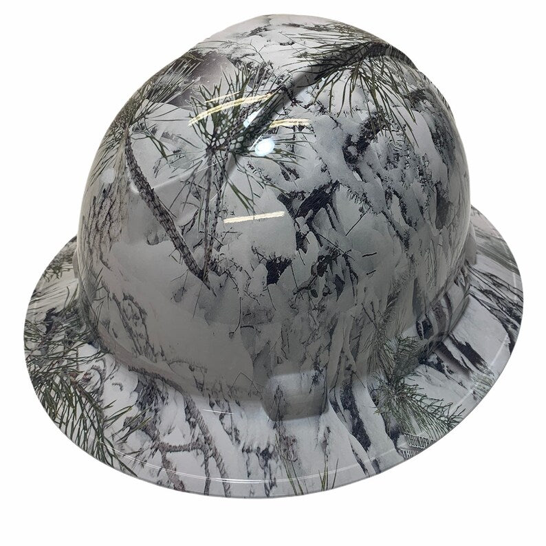 Custom Hard Hat White Thunder Ridge Camo Full Brim Ridgeline