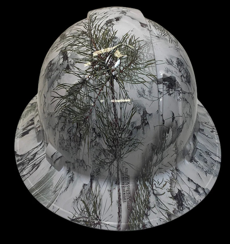 Custom Hard Hat White Thunder Ridge Camo Full Brim Ridgeline