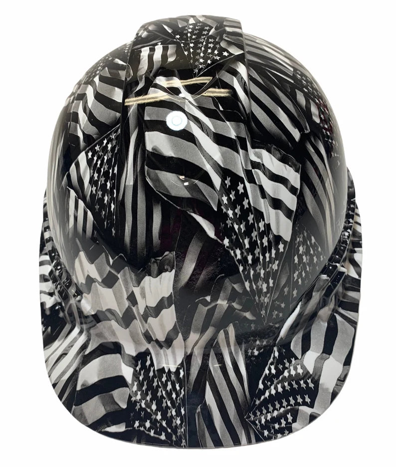 Custom Hydro Dipped Hard Hat Negative American Flags Ridgeline Cap Style