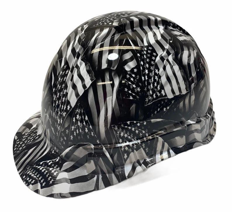 Custom Hydro Dipped Hard Hat Negative American Flags Ridgeline Cap Style