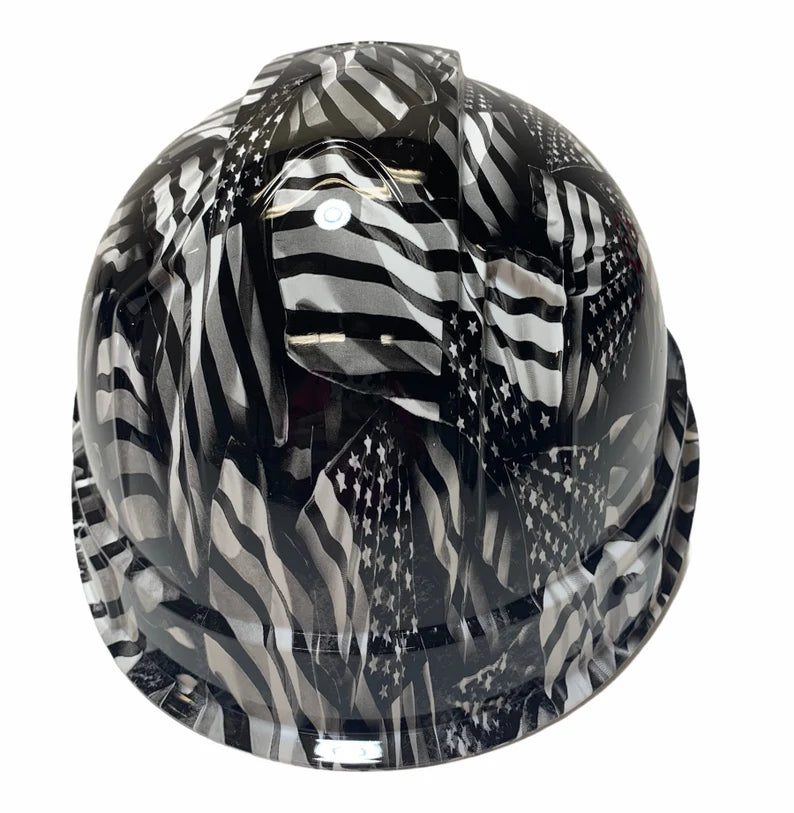 Custom Hydro Dipped Hard Hat Negative American Flags Ridgeline Cap Style