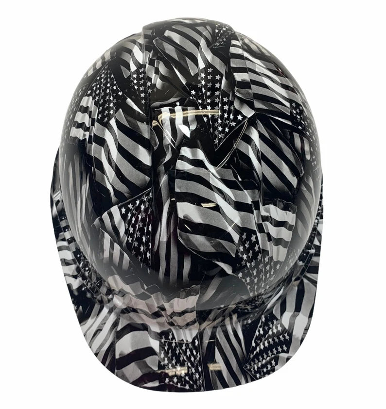 Custom Hydro Dipped Hard Hat Negative American Flags Ridgeline Cap Style