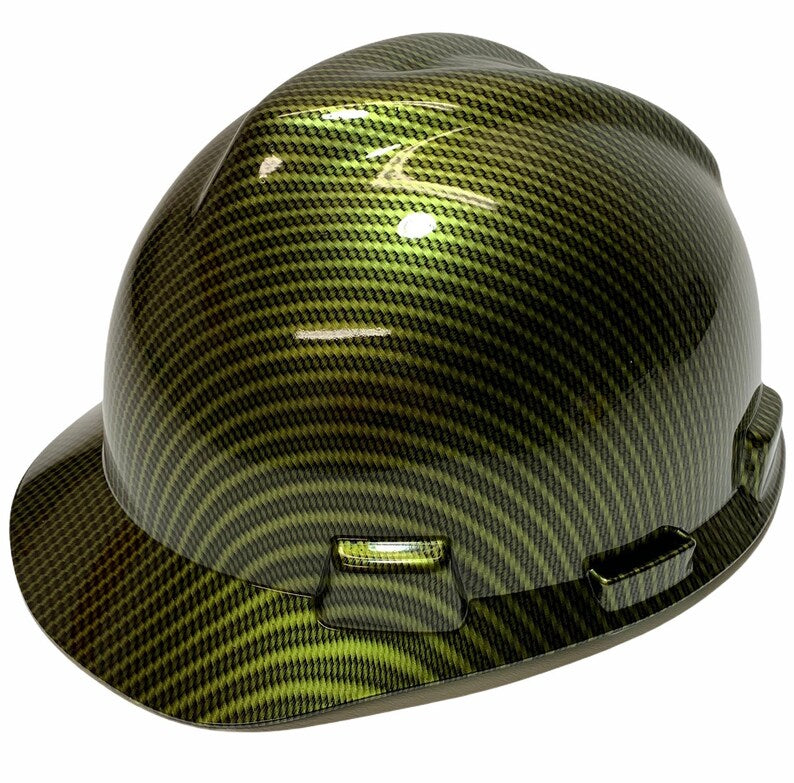 Custom Hard Hat Yellow Carbon Fiber dipped MSA VGard Cap Style