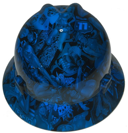 Hydro Dipped MSA V-Gard Full Brim Custom Oriental Blue Naughty Boy