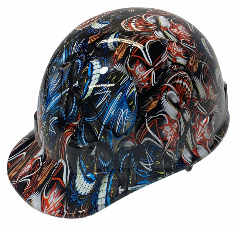 Custom Hydro Dipped Pinstripe Skulls Colored Bump Cap