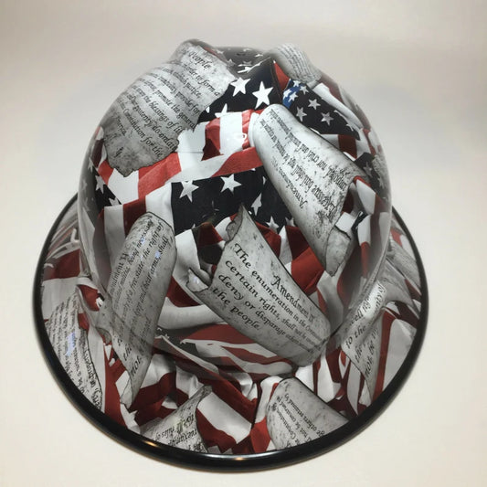 Custom Hard Hat Amendments American Flag with Black Edgegard Full Brim MSA