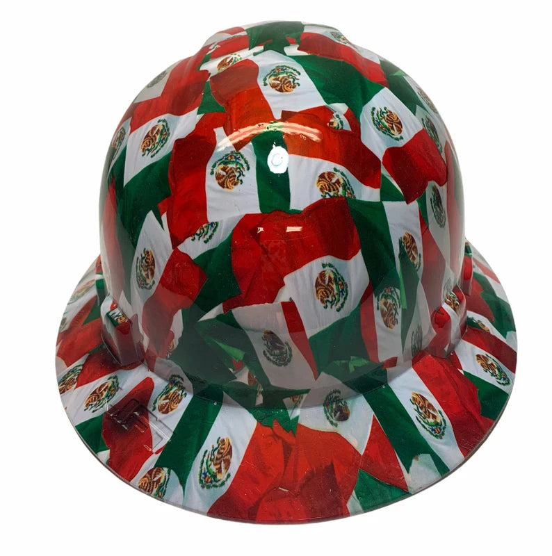 Hydro Dip Mexico Flag Lift Briggs HBFC-7G Full Brim Vented Hard Hat