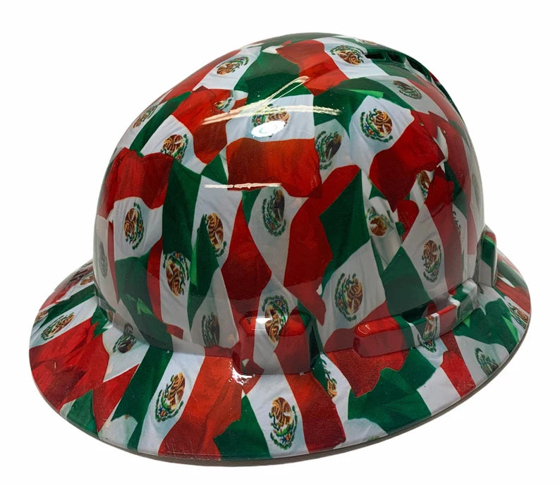 Hydro Dip Mexico Flag Lift Briggs HBFC-7G Full Brim Vented Hard Hat