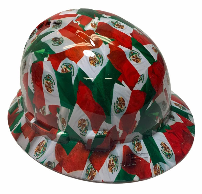 Hydro Dip Mexico Flag Lift Briggs HBFC-7G Full Brim Vented Hard Hat