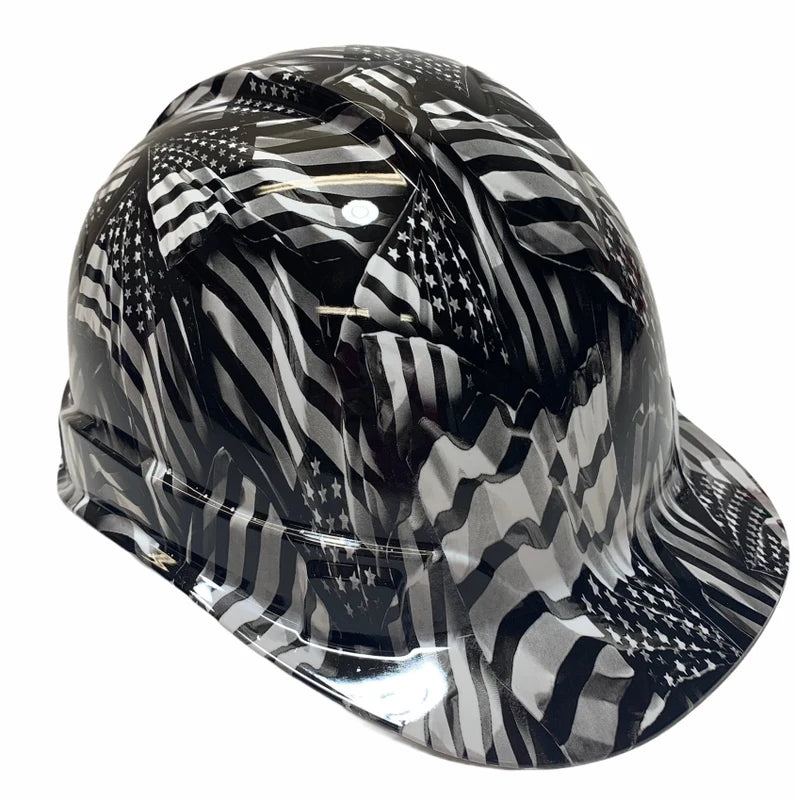 Custom Hydro Dipped Hard Hat Negative American Flags Ridgeline Cap Style