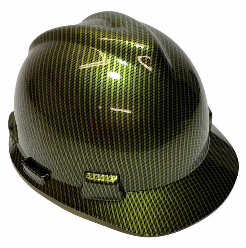 Custom Hard Hat Yellow Carbon Fiber dipped MSA VGard Cap Style