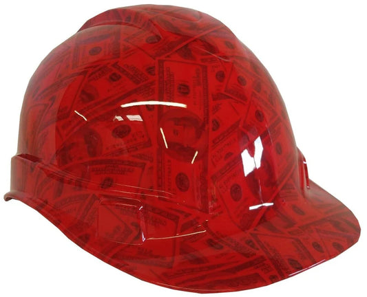 Hard Hat Ridgeline Cap Style Custom Hydro Dipped Red $100 Bills