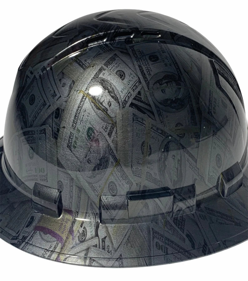 Custom Hydro Dipped Hard Hat Silver Metallic 100 Stacks Ridgeline Vented Full Brim